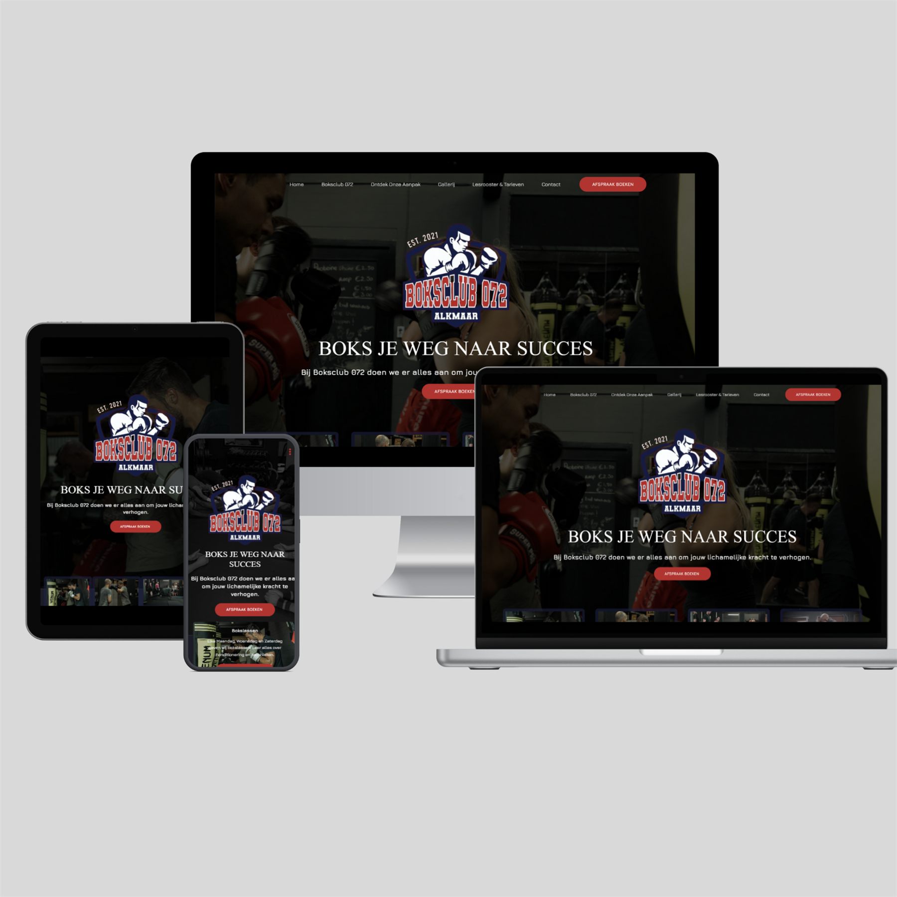 Boksclub 072 website on desktop, tablet and mobile