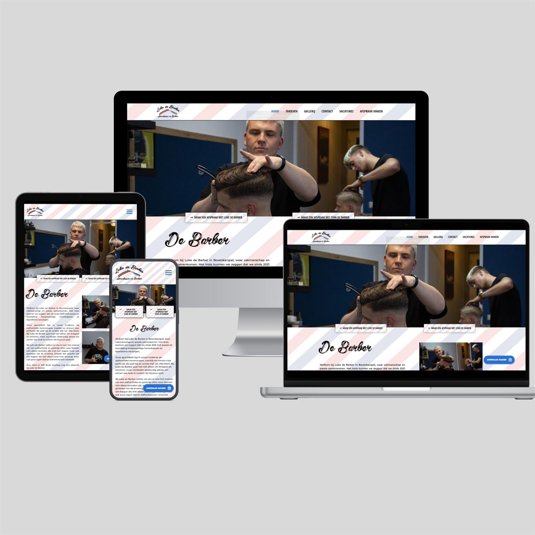De Barber website on desktop, tablet and mobile