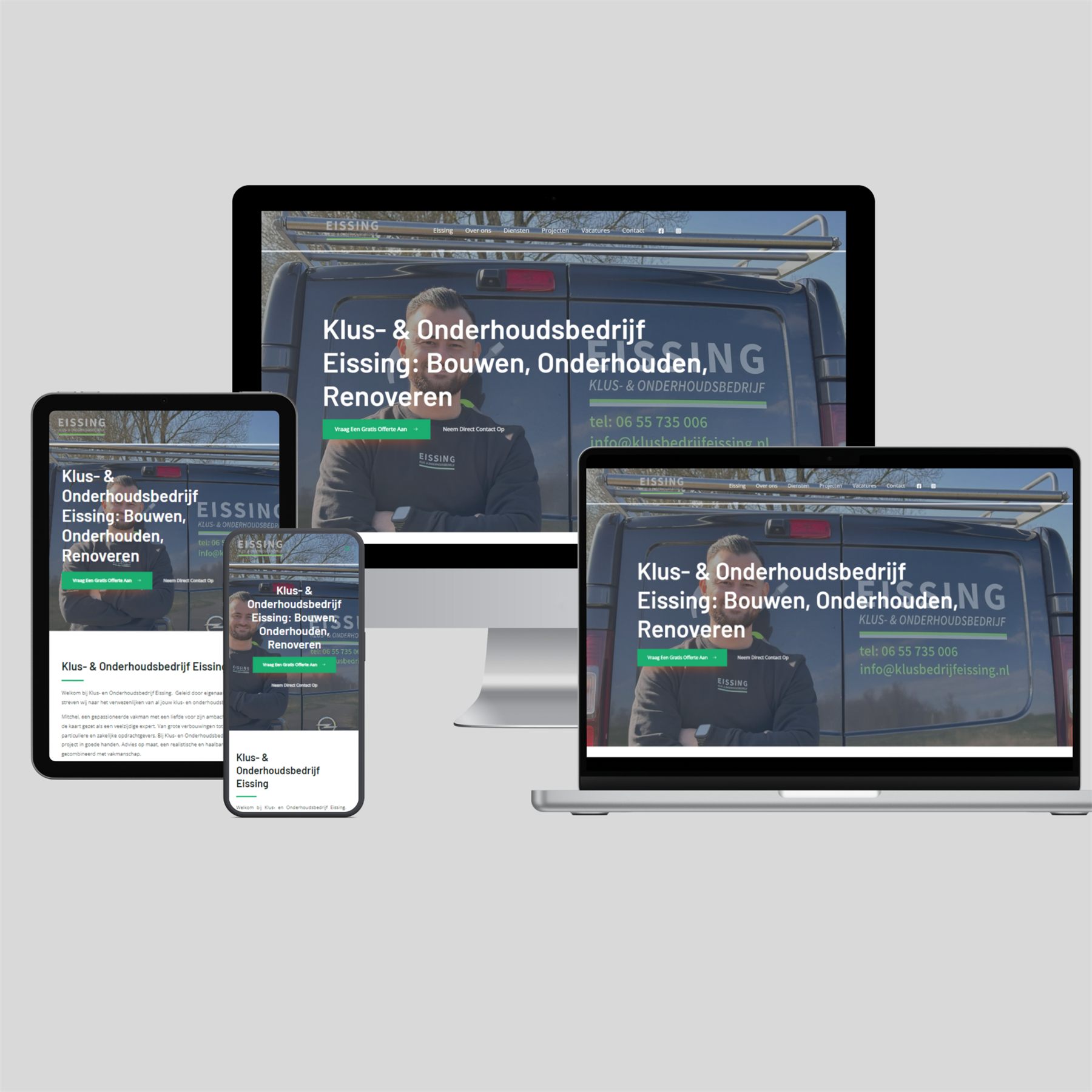 Eissing Bouw website on desktop, tablet and mobile