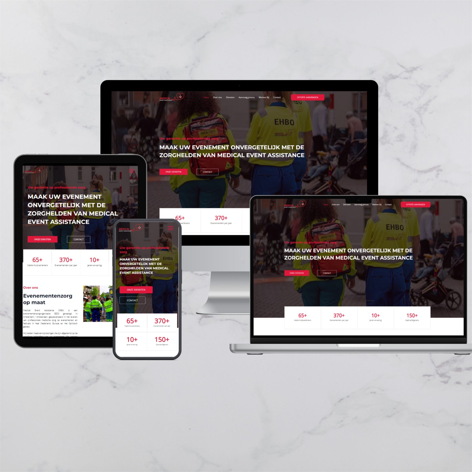 Medical Event Assistance website on desktop, tablet and mobile