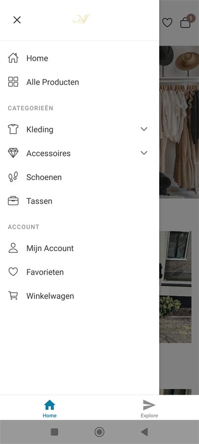 Naja Studio app navigation menu